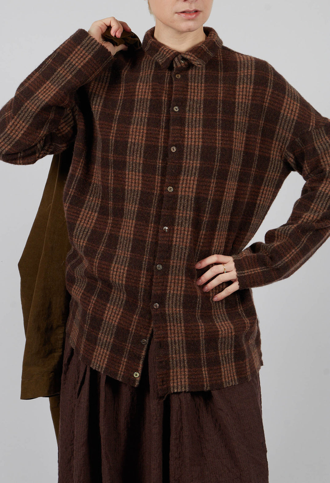 Tartan Soft Collar Shirt in Chestnut