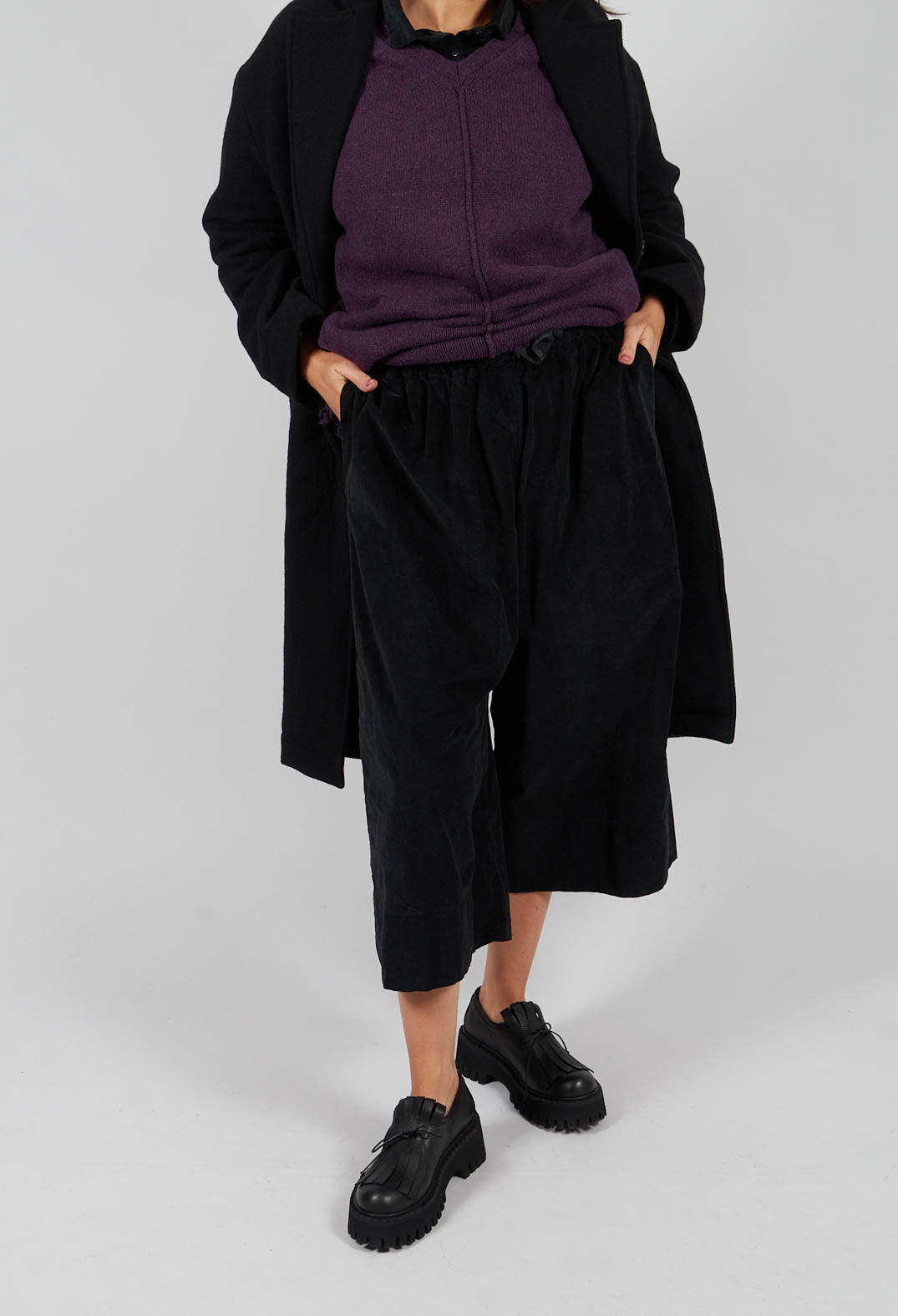 Velvet Wide Trousers in Black