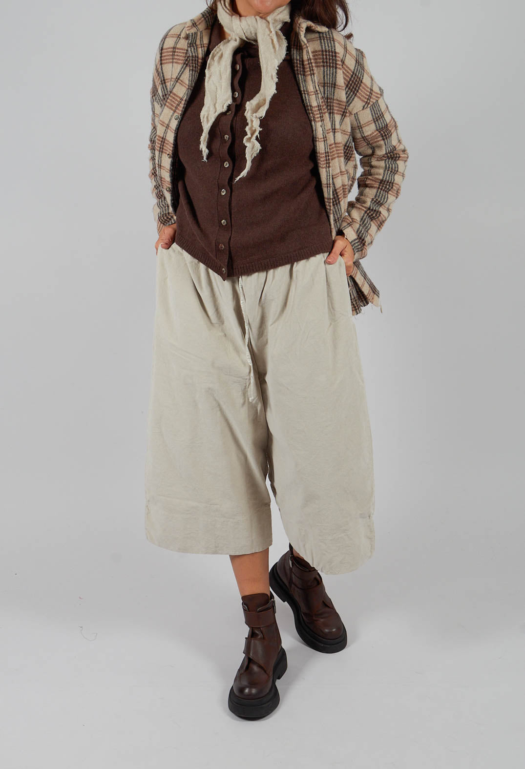 Velvet Wide Trousers in Oatmeal