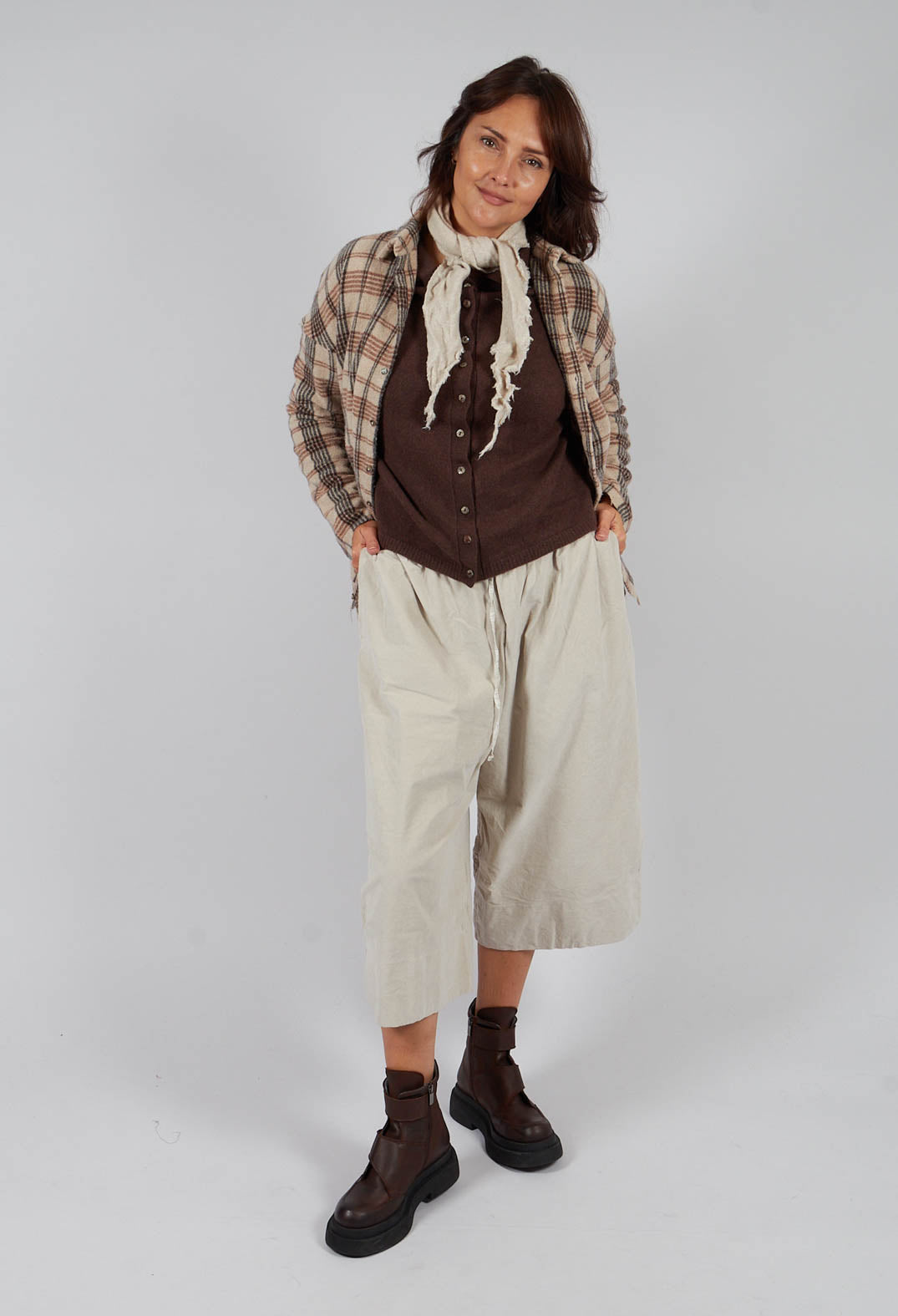 Velvet Wide Trousers in Oatmeal