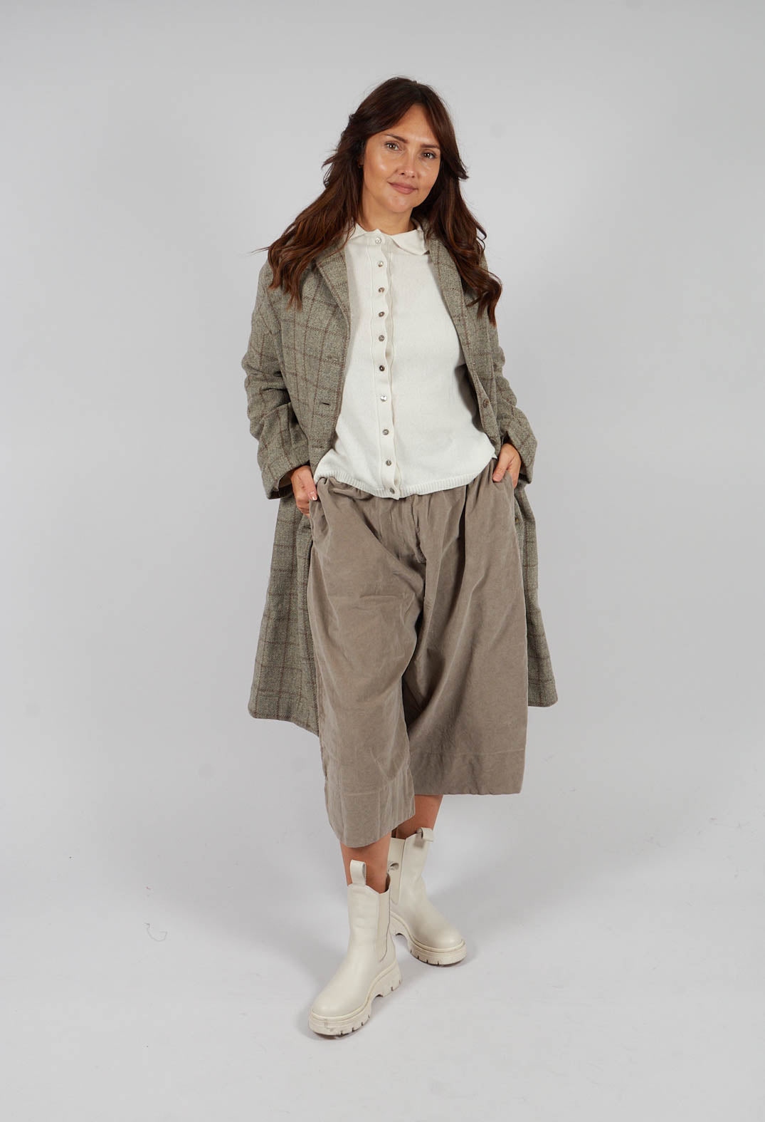 Velvet Wide Trousers in Marron Glace