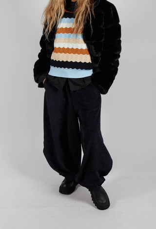 Wide Velvet Tulip Hem Trouser in Black