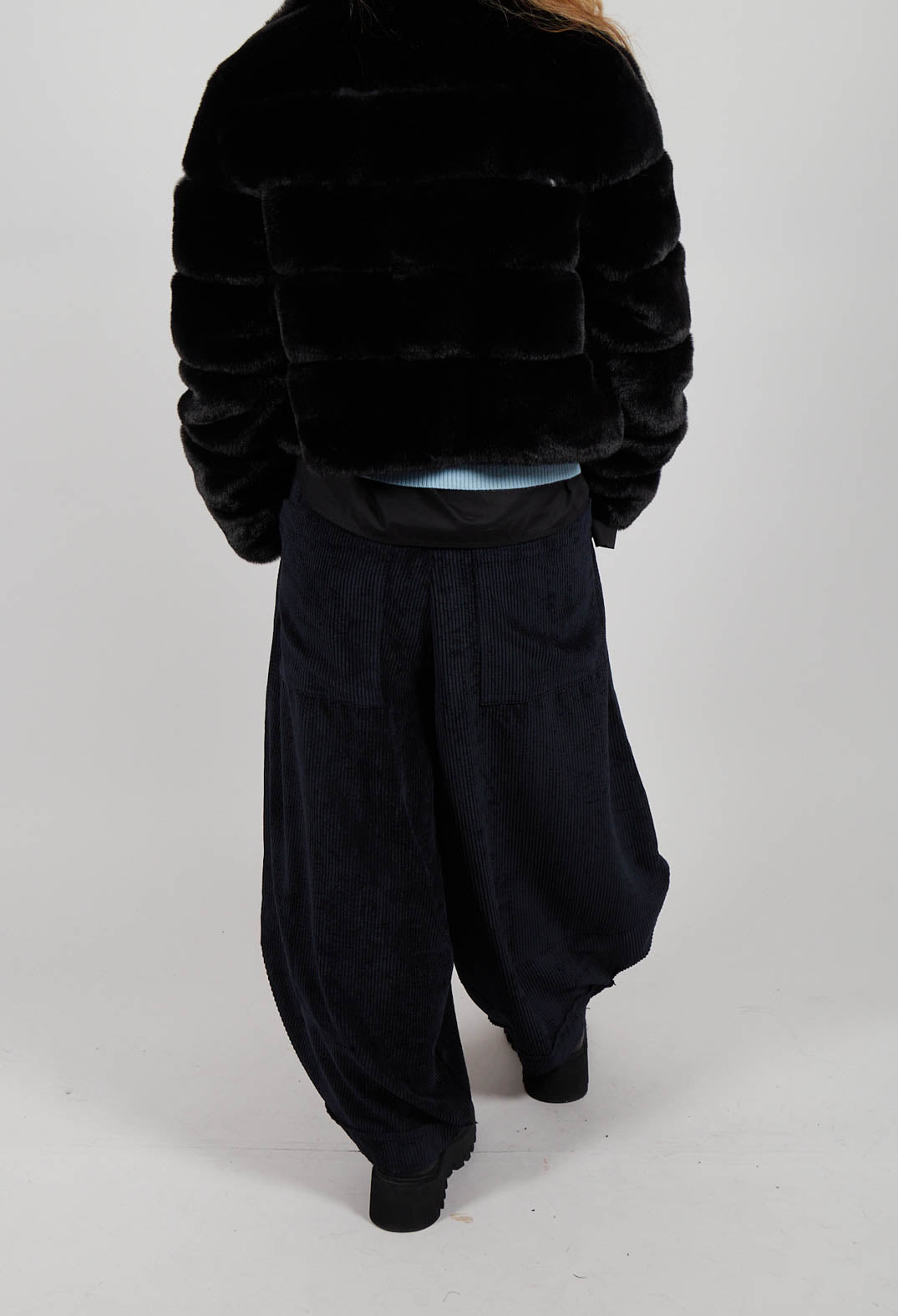 Wide Velvet Tulip Hem Trouser in Black