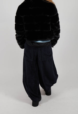 Wide Velvet Tulip Hem Trouser in Black