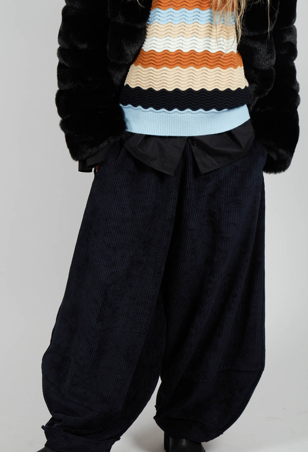 Wide Velvet Tulip Hem Trouser in Black