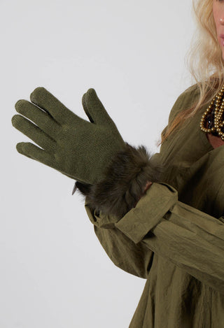 Gloves with Fur Trim in Verde and Olive