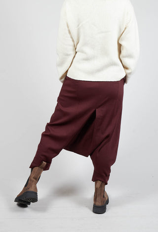 Drop Crotch Rolled Up Woven Trousers in Burgundy