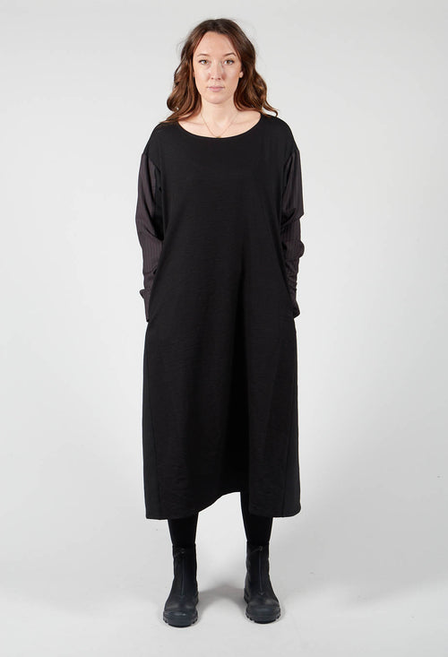 Long Sleeved Patchwork Dress in Black/Grey