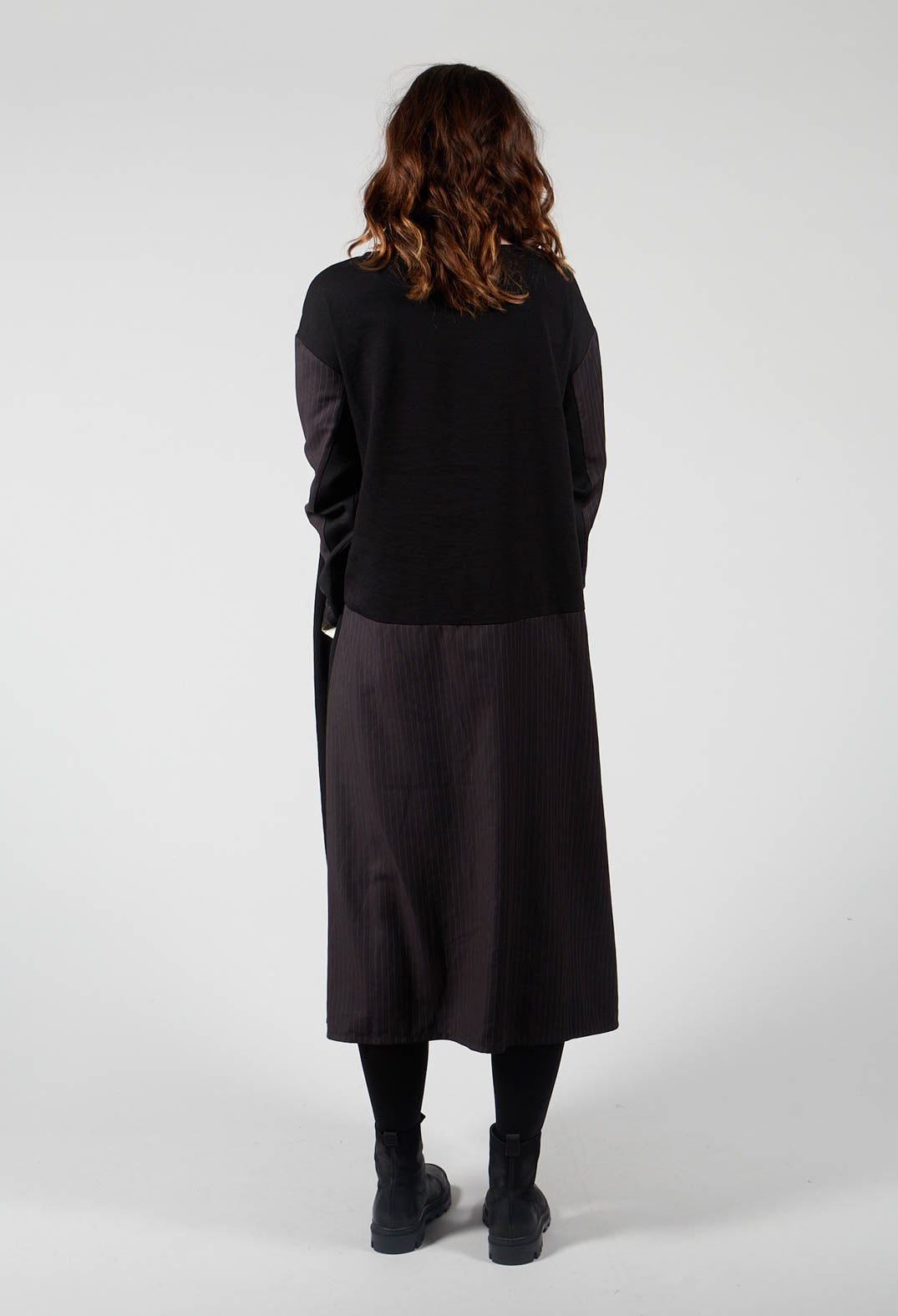 Long Sleeved Patchwork Dress in Black/Grey