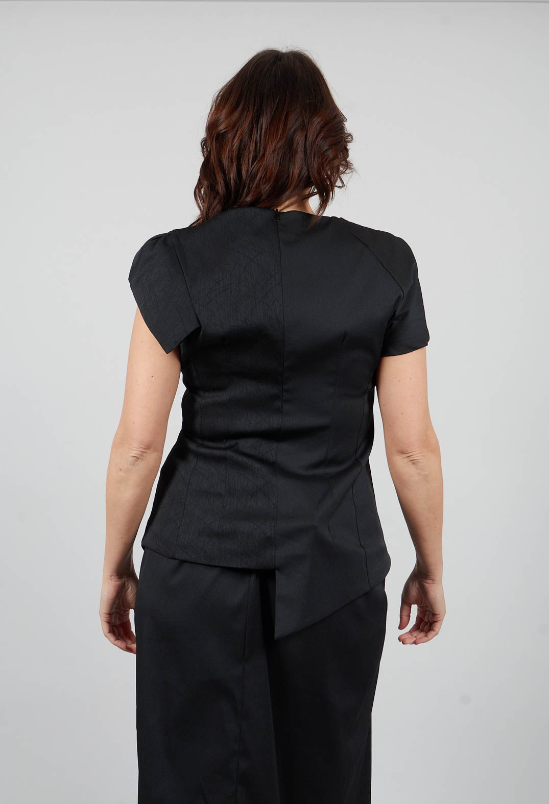 Short Sleeved Top with Zip Detail in Black