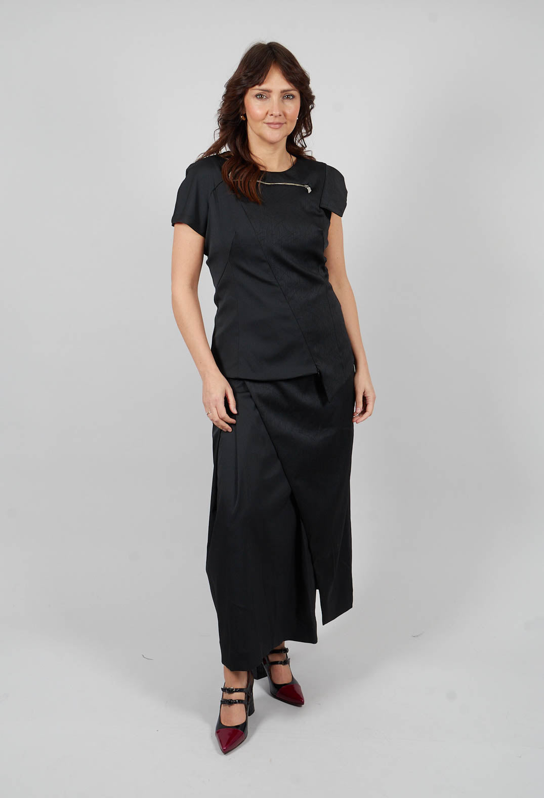 Short Sleeved Top with Zip Detail in Black