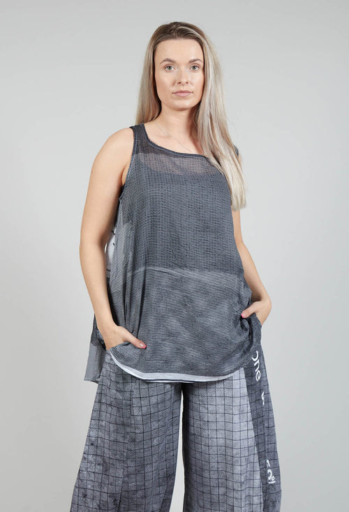 A-Line Cotton Vest Top in Black Print