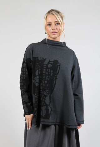 A-Line Jersey Top with Motif in Grey