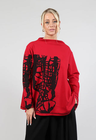 A-Line Jersey Top with Motif in Red