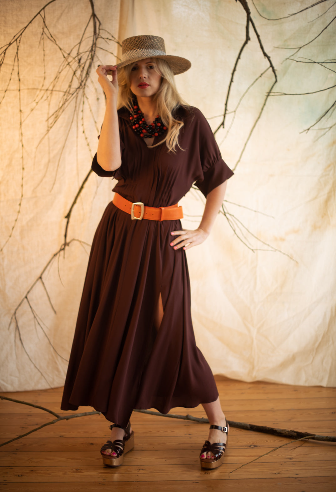 Pleated Dress in Cocoa