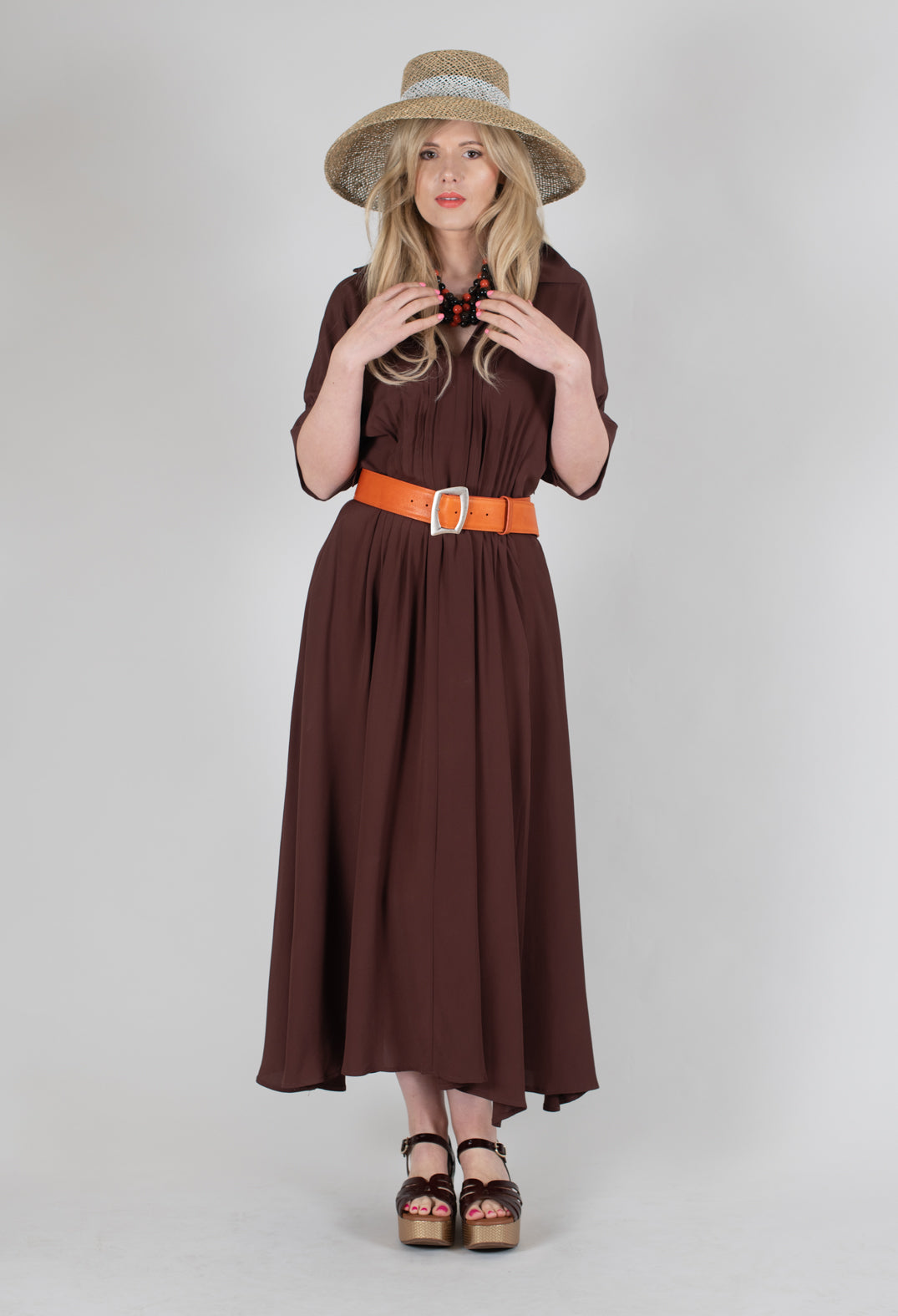 Pleated Dress in Cocoa