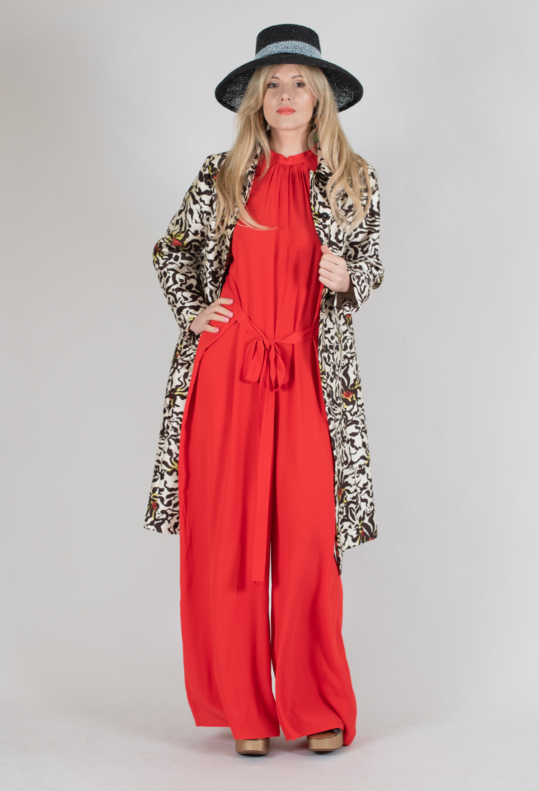 Slik-Blend Crepe Jumpsuit in Red