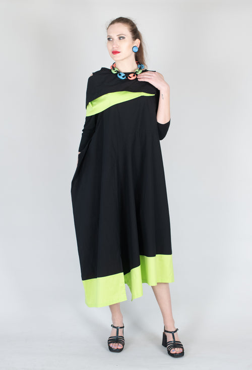 OPLI Dress in Black Light Green