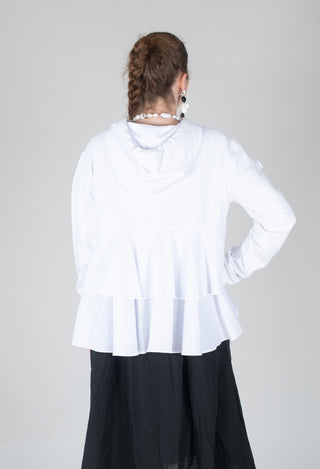 Hooded Jersey Top with Layered Back in White