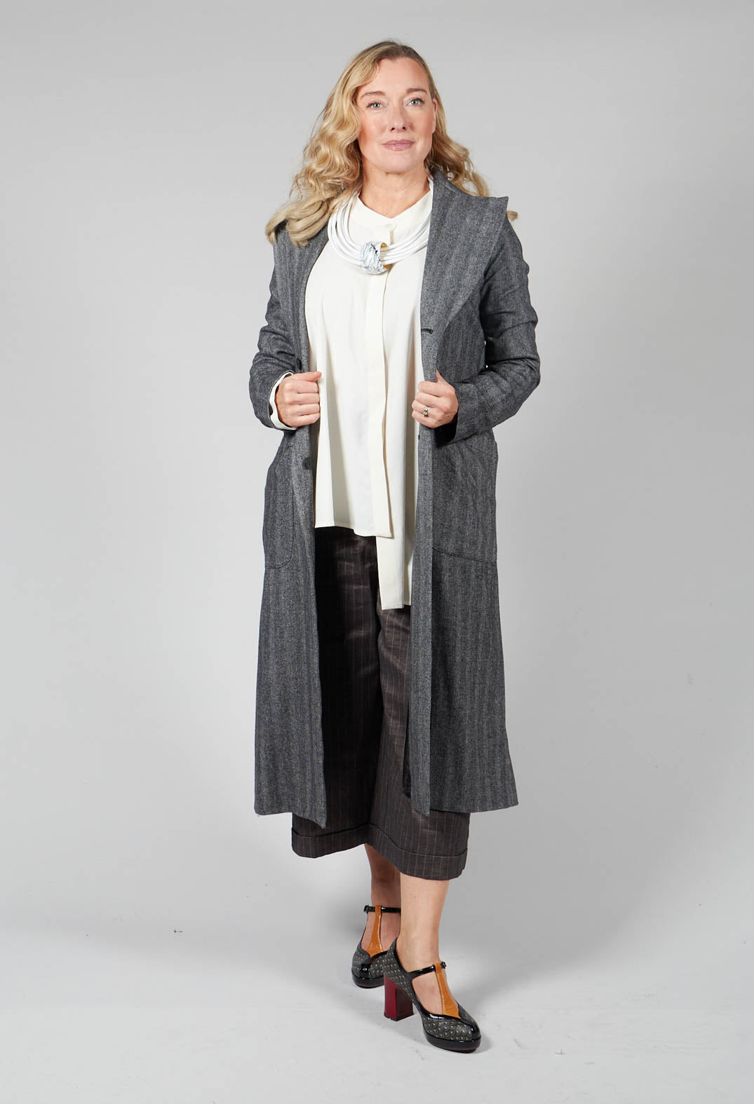 Cropped Wide Fit Striped Tailored Trousers in Balinese Fango
