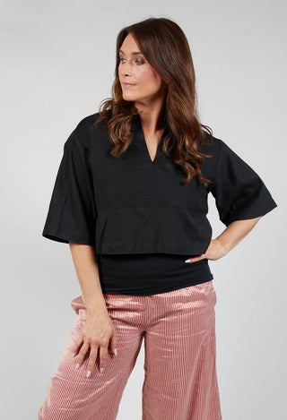 Cotton Pintuck Blouse in Black