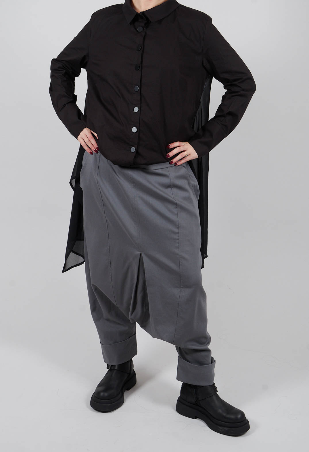 Drop Crotch Rolled Up Woven Trousers in Stone
