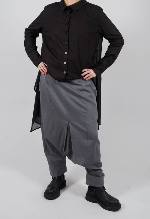 Drop Crotch Rolled Up Woven Trousers in Stone