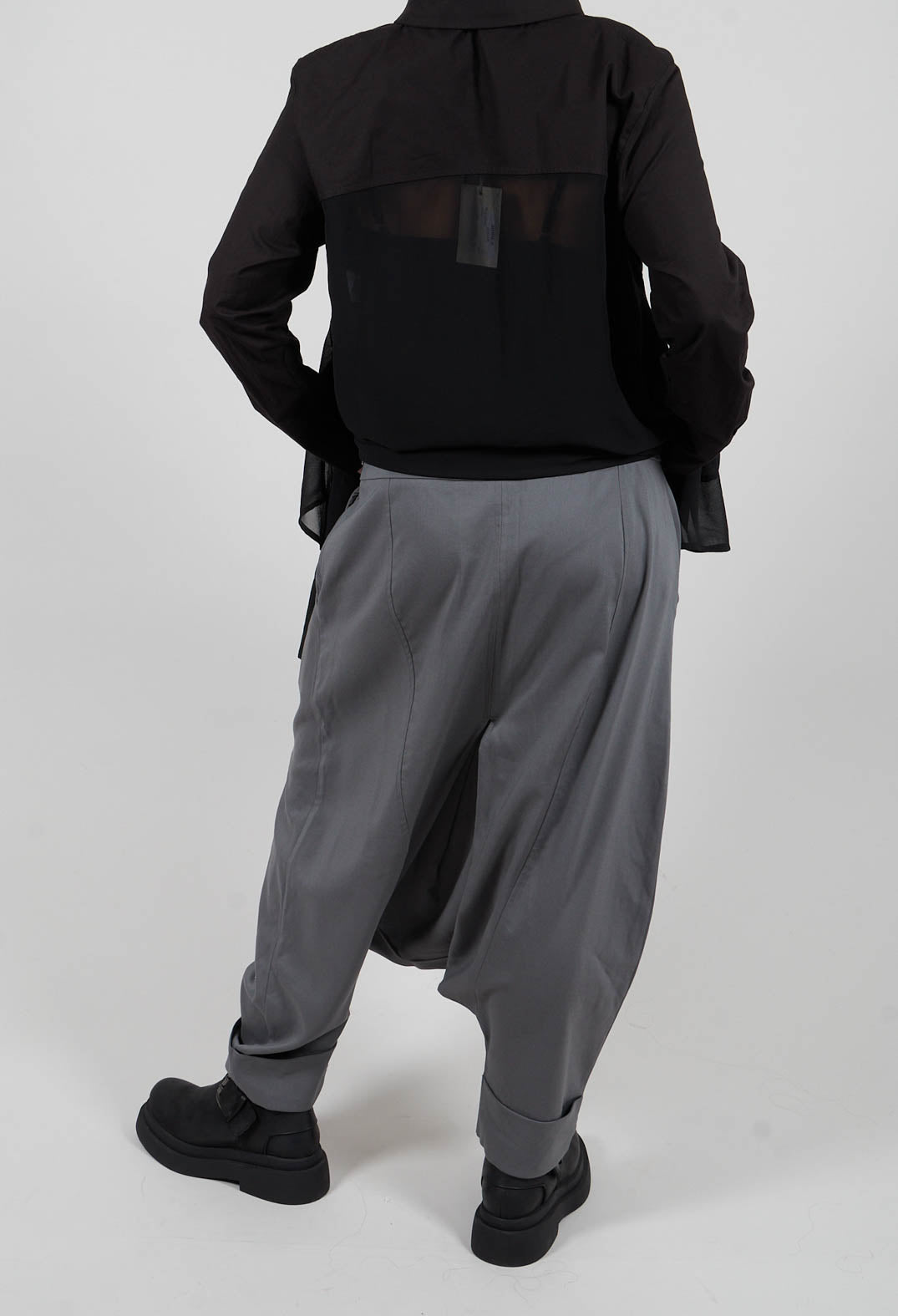 Drop Crotch Rolled Up Woven Trousers in Stone
