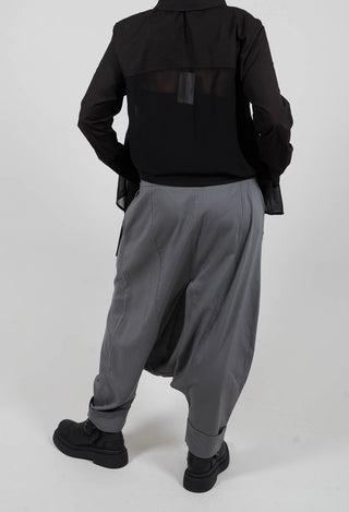 Drop Crotch Rolled Up Woven Trousers in Stone