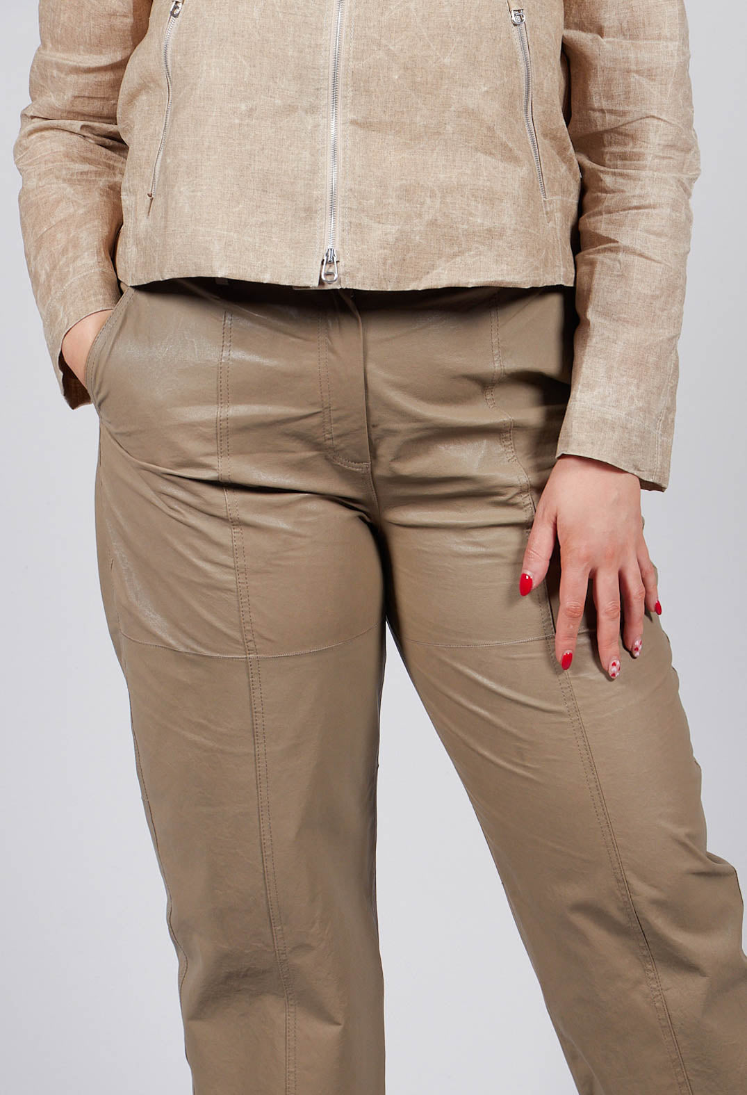 Ago Leather Trouser In Khaki