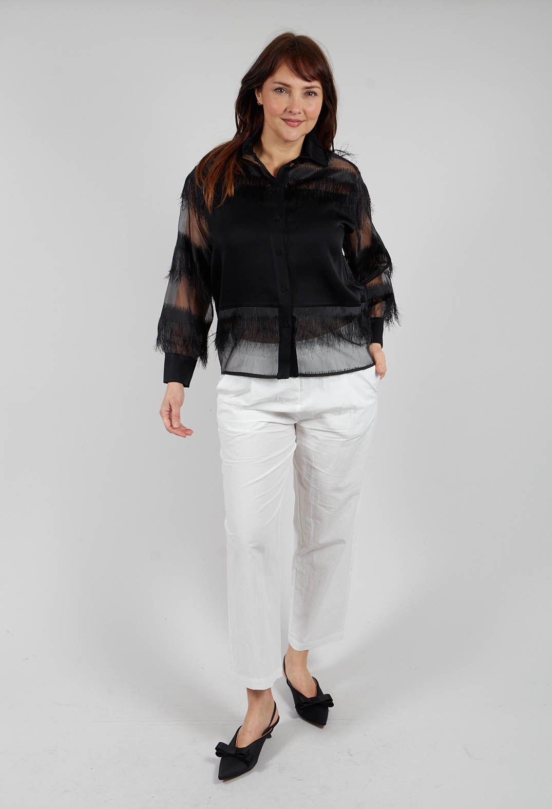 Alida Lightweight Shirt with Fringes in Black
