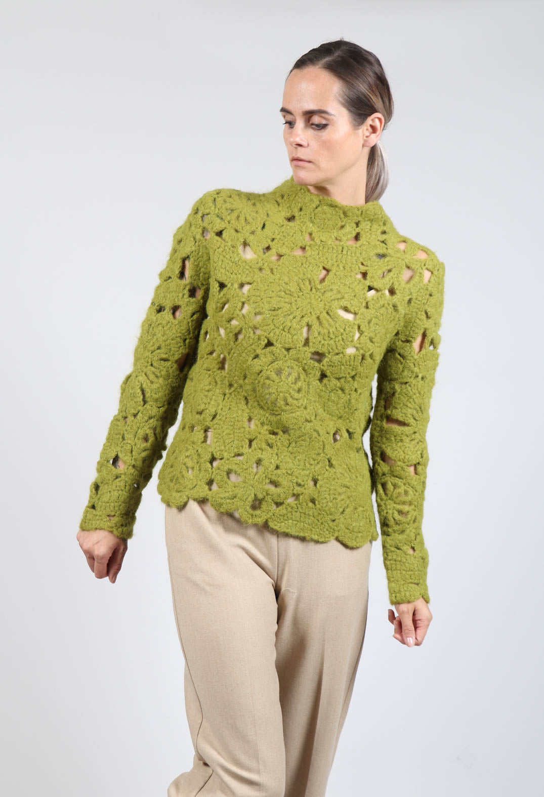 Amber Hand Crochet Sweater in Olive