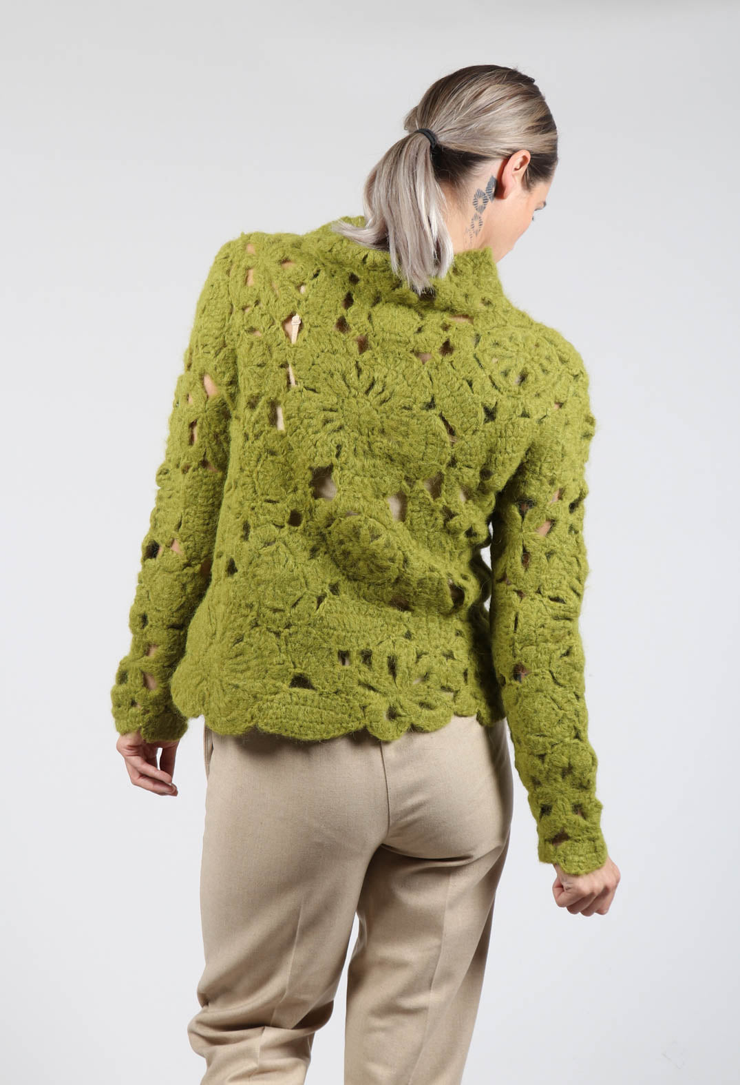 Amber Hand Crochet Sweater in Olive