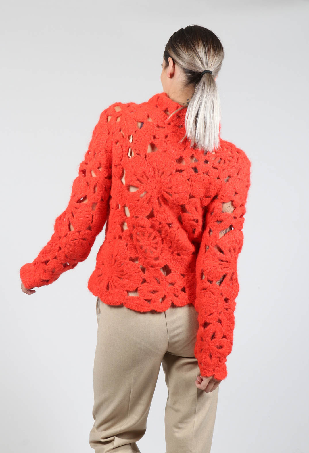 Amber Hand Crochet Sweater in Red