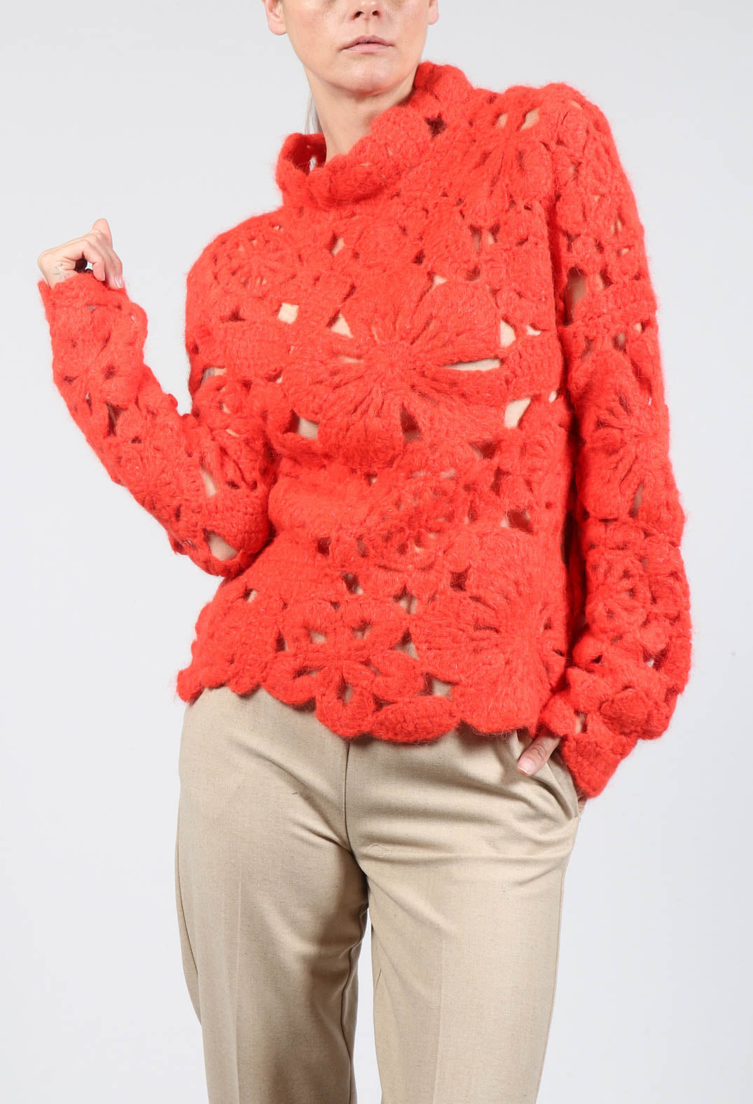 Amber Hand Crochet Sweater in Red