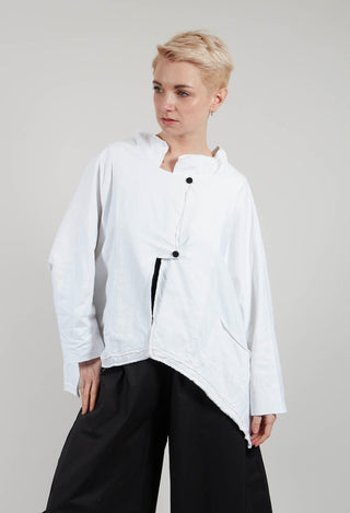 Asymetric Applique Jacket in White with Black Seregraphy