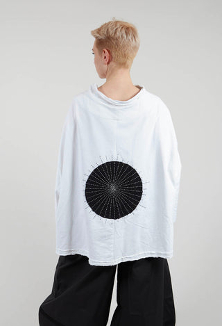 Asymetric Applique Jacket in White with Black Seregraphy