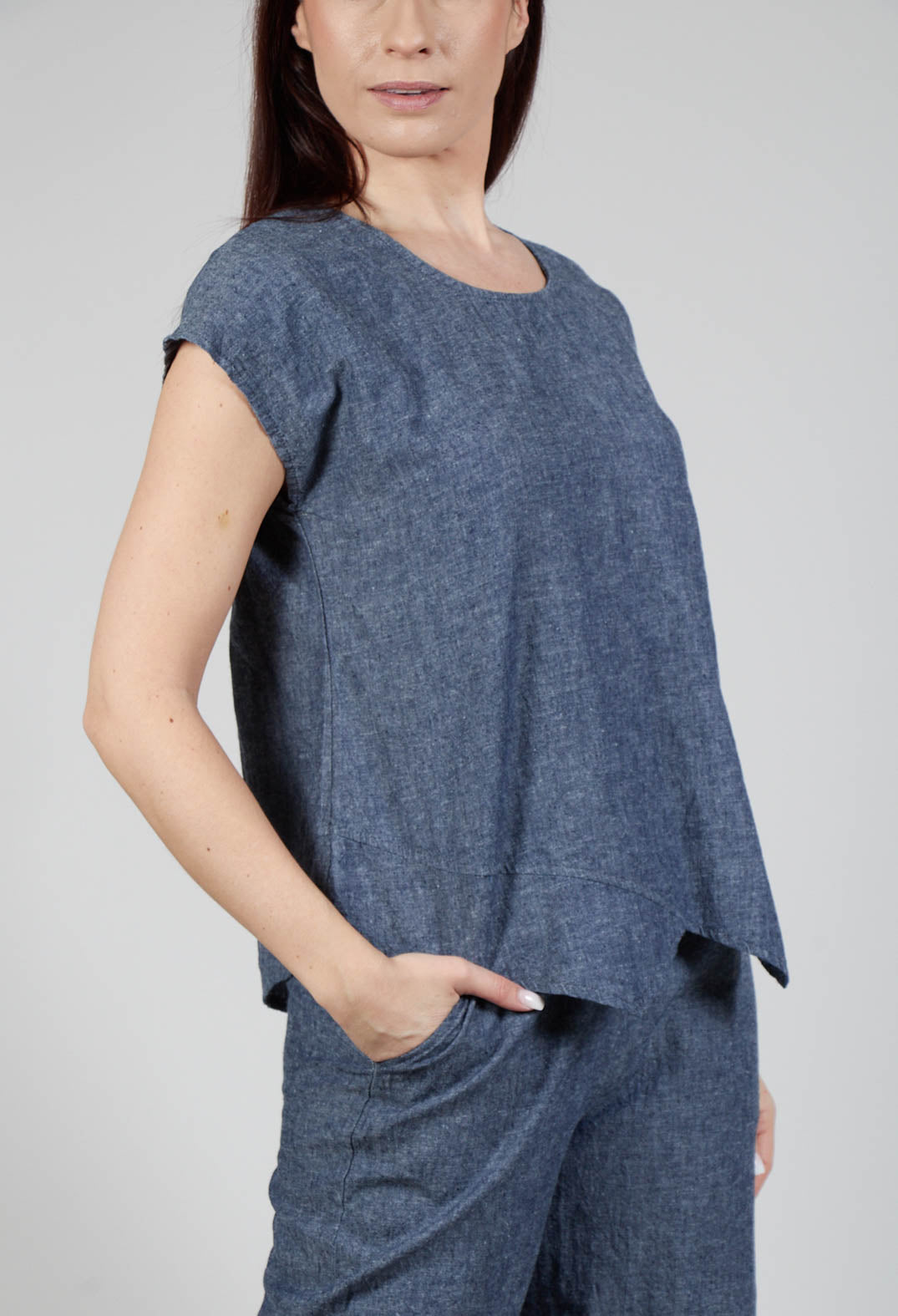 Asymmetric Wrap Shirt in Blue Denim