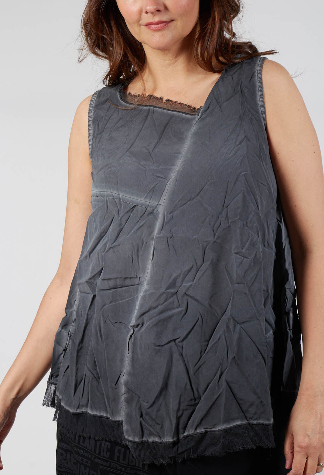 Asymmetrical A-Line Blouse in Coal Cloud