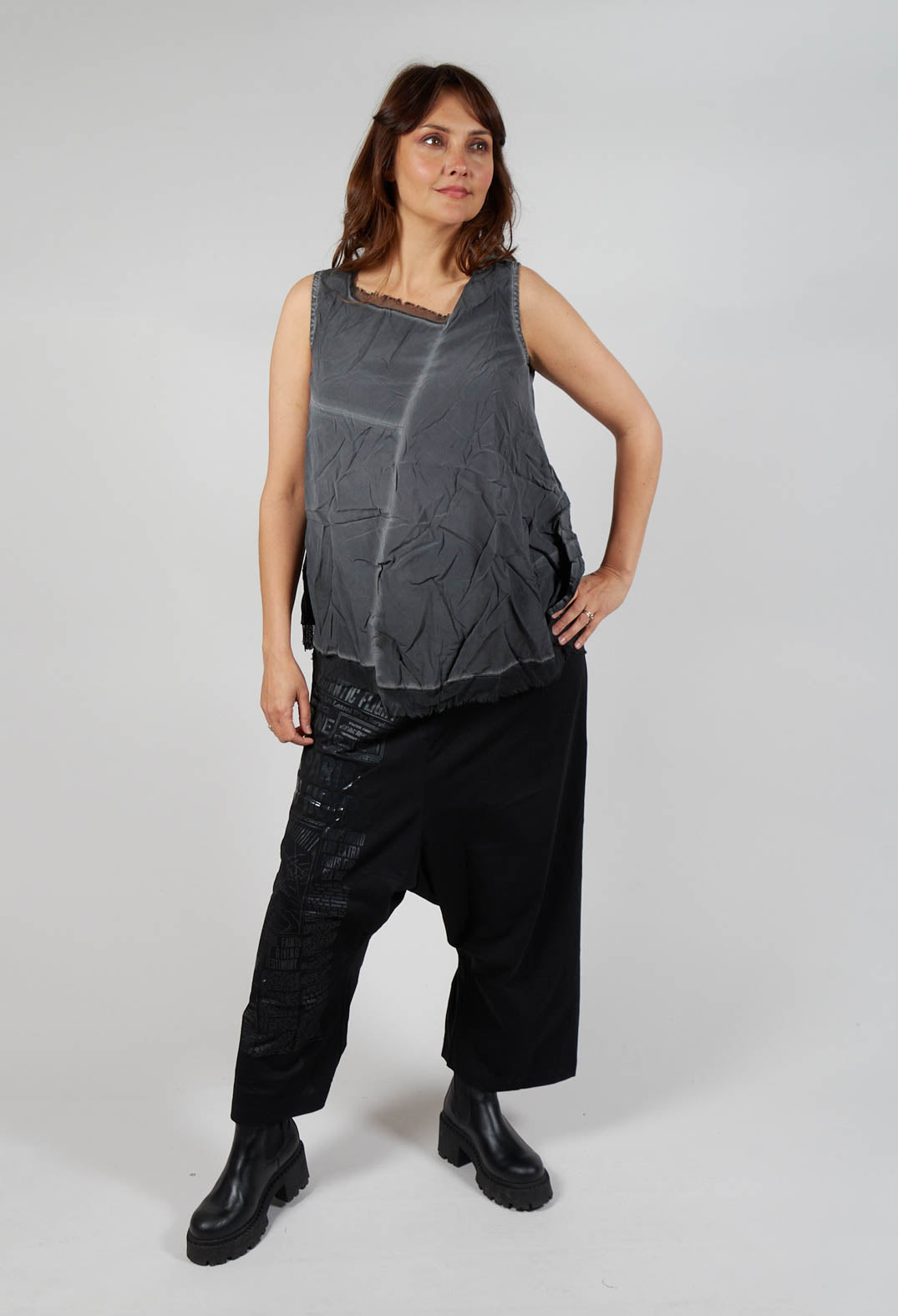 Asymmetrical A-Line Blouse in Coal Cloud