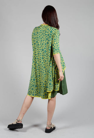 Asymmetrical Jersey Dress in Lime with Green Pois