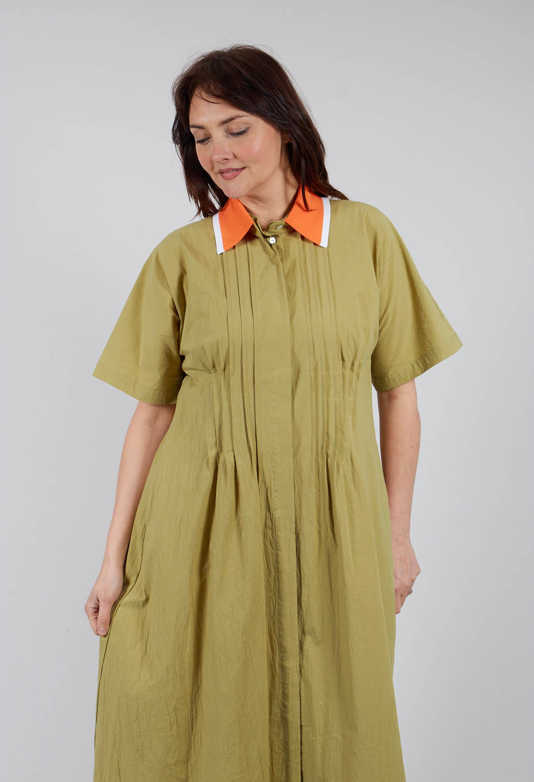 Atlas Cotton Dress in Wasabi
