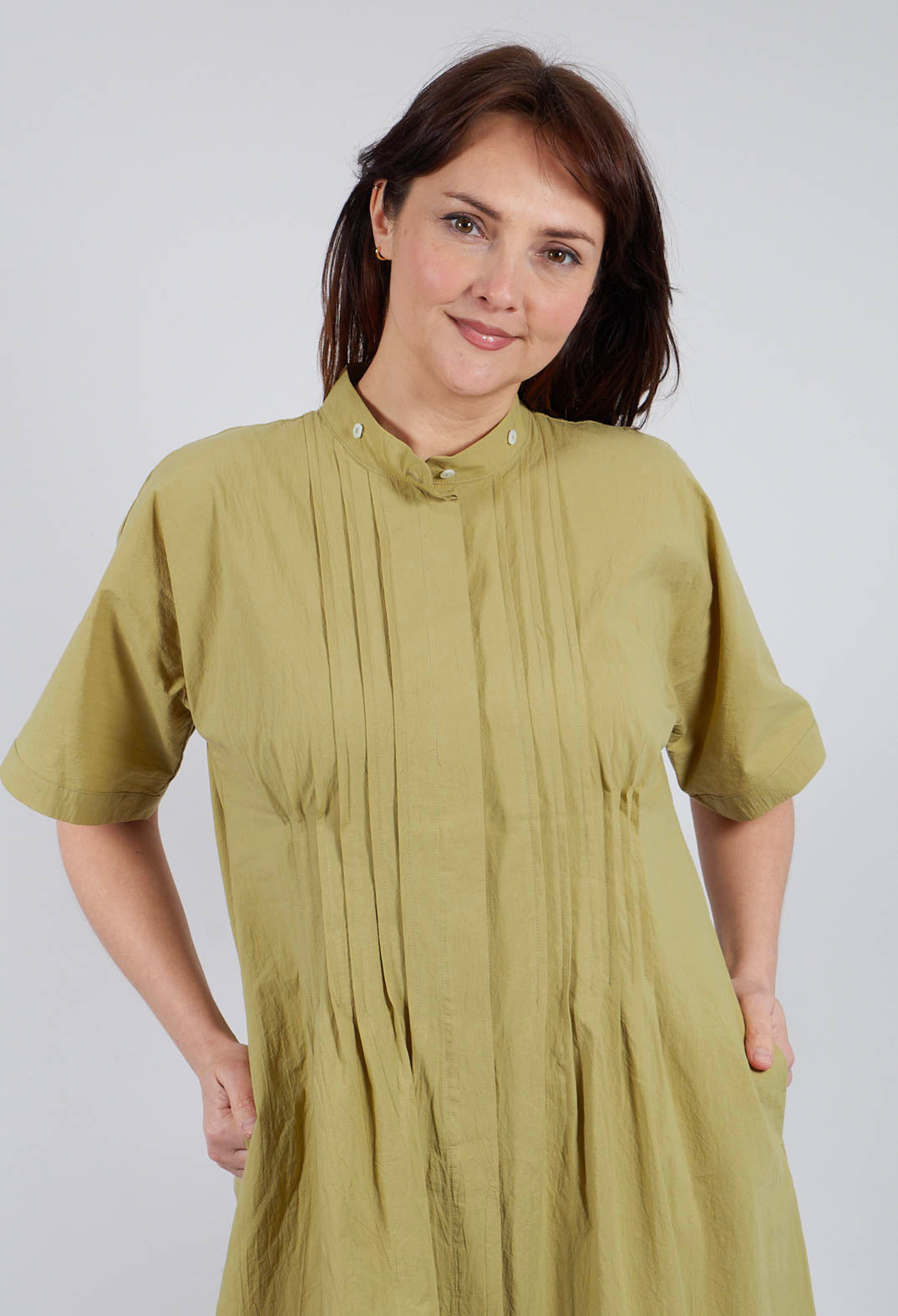 Atlas Cotton Dress in Wasabi