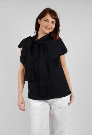 Aura Satin Asymmetrical Blouse in Black