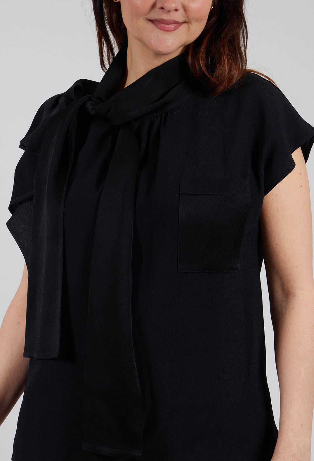 Aura Satin Asymmetrical Blouse in Black