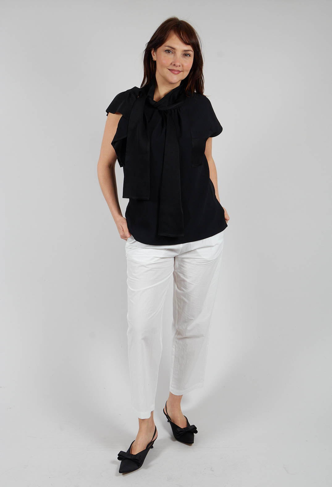 Aura Satin Asymmetrical Blouse in Black