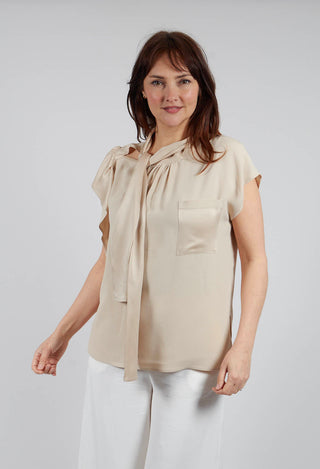 Aura Satin Asymmetrical Blouse in Sea Salt