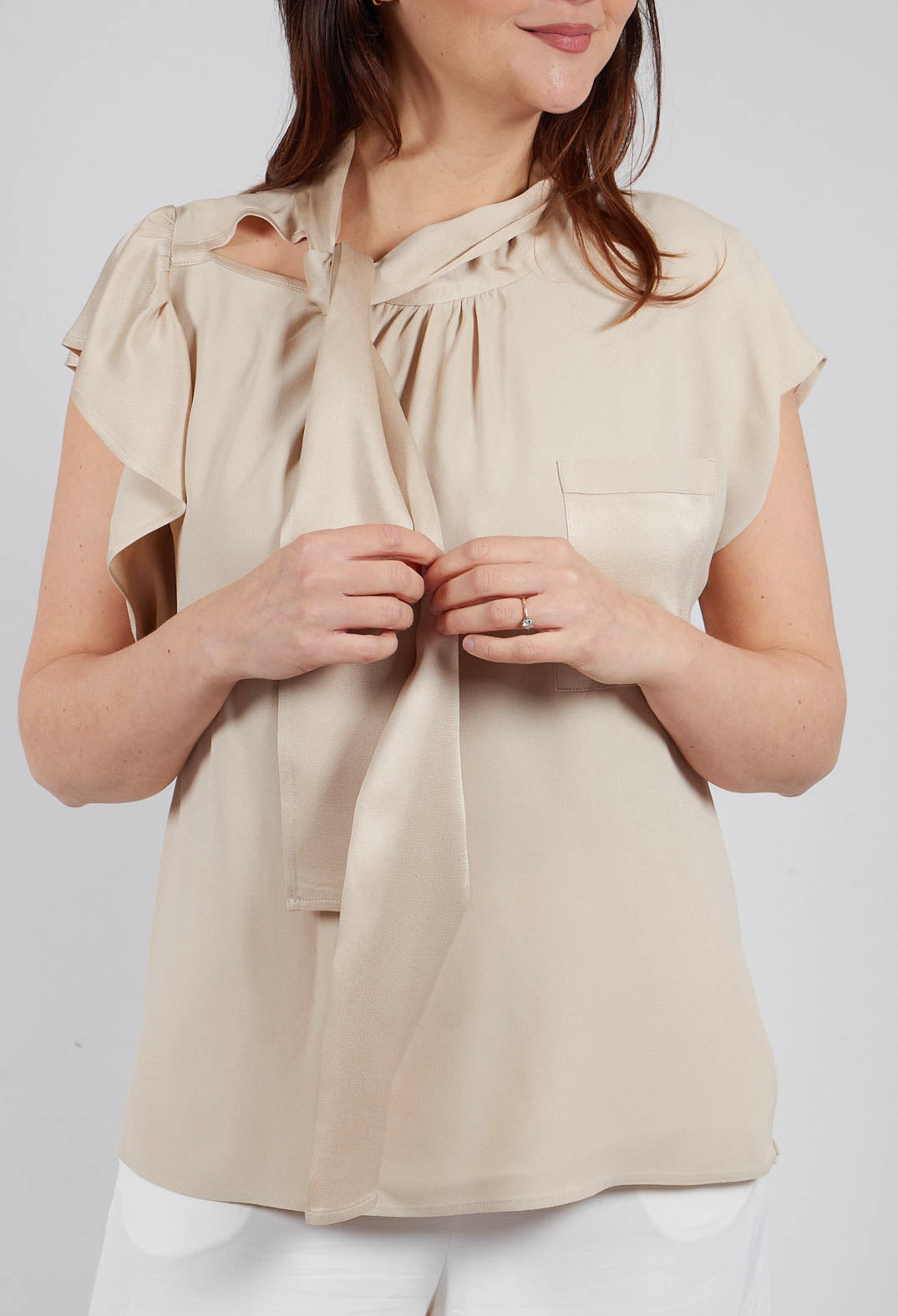 Aura Satin Asymmetrical Blouse in Sea Salt