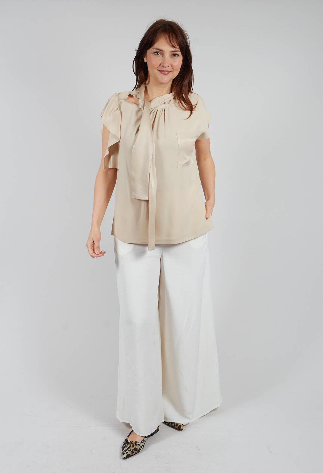 Aura Satin Asymmetrical Blouse in Sea Salt