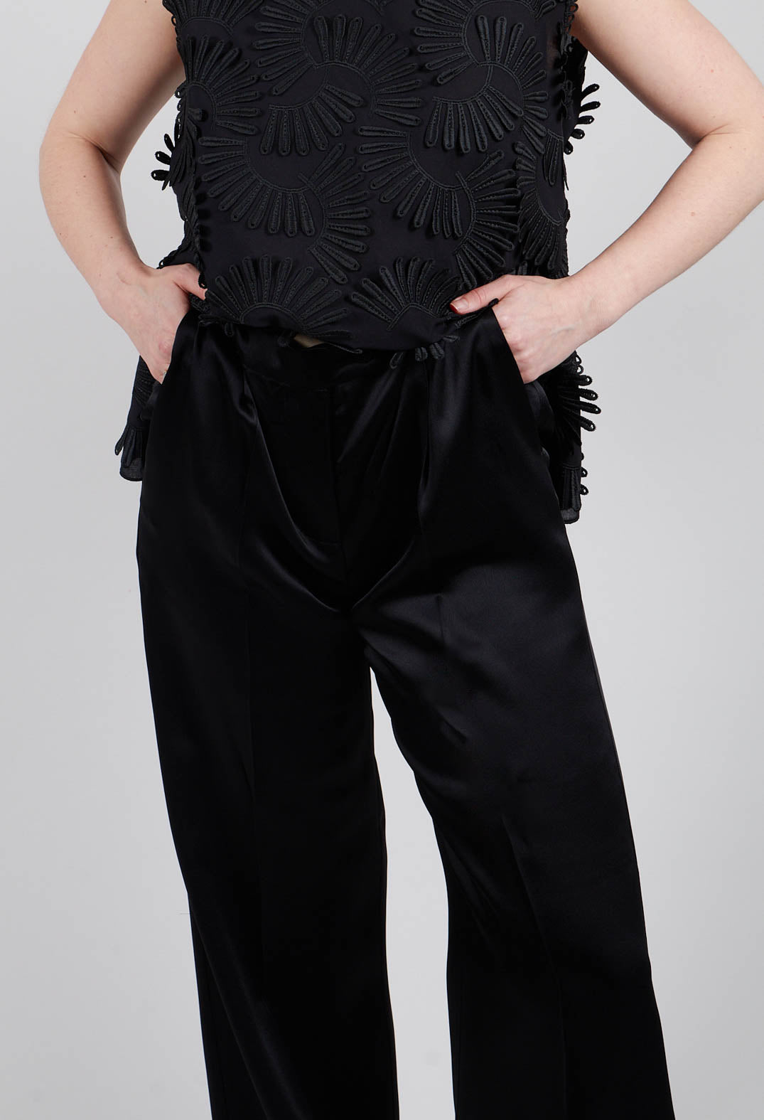 Aura Satin Trousers in Black